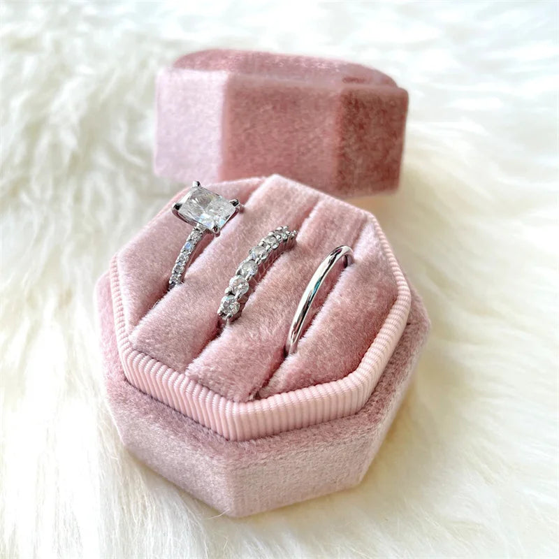 Creative Octagonal Ring Box High Quality Velvet Couple 1/2/3 Slot Ring Organizer Wedding Commemorative Gift Packaging Box