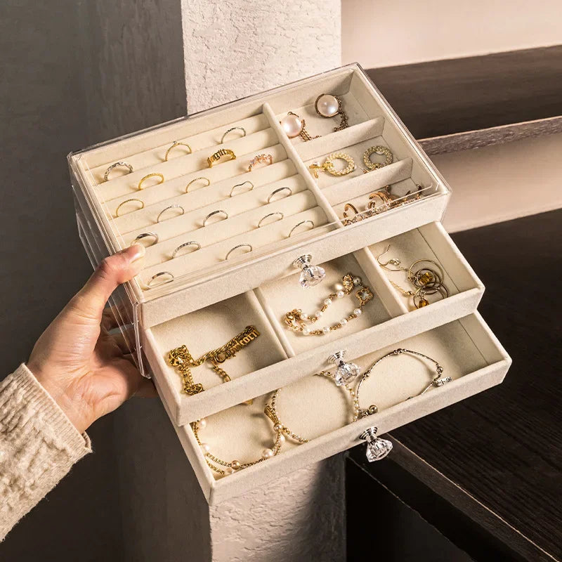 Dust-Proof Clear Acrylic Drawer Box 3 Layer Jewelry Earrings Ring Storage Case with Velvet Tray Bracelet Packaging Boxes