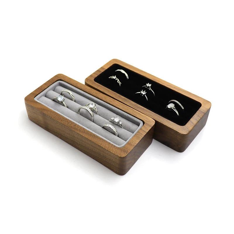 Black Walnut Rings Tray Ring Ear Stud Storage Box Rectangle Earrings Organizer Jewelry Display Tray 12.5*5.5Cm
