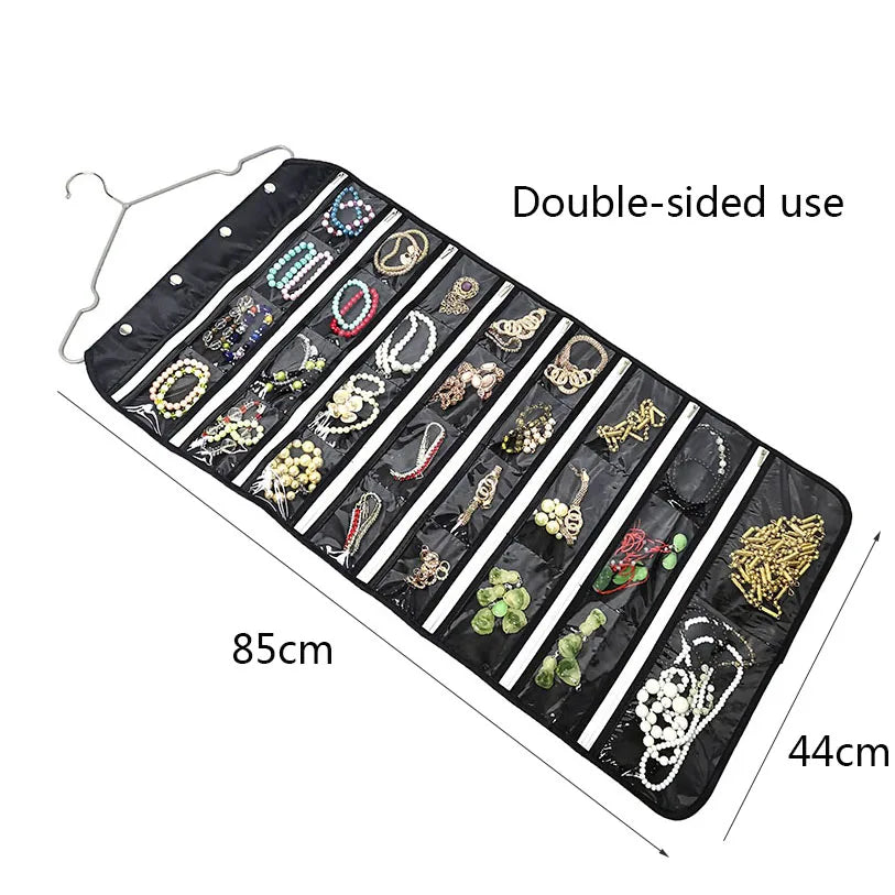 Hanging Double-Sided Zipper Jewelry Storage Bag Small Jewelry Storage Pouch Earring Necklace Hairpin Holder 56 Girds Hanging Bag
