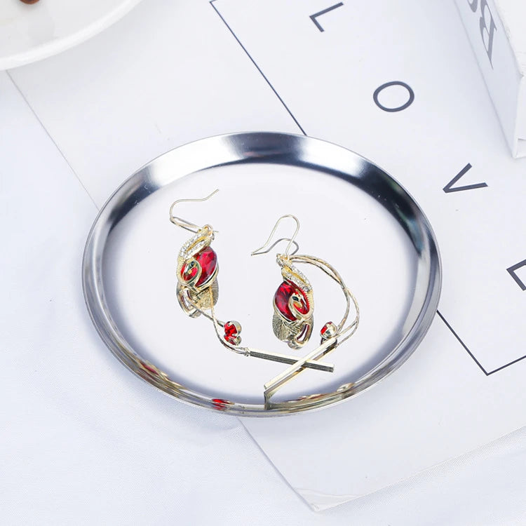 Stainless Steel Round Jewelry Display Tray Desktop Cosmetics Storage Tray Jewelry Photo Prop Tray