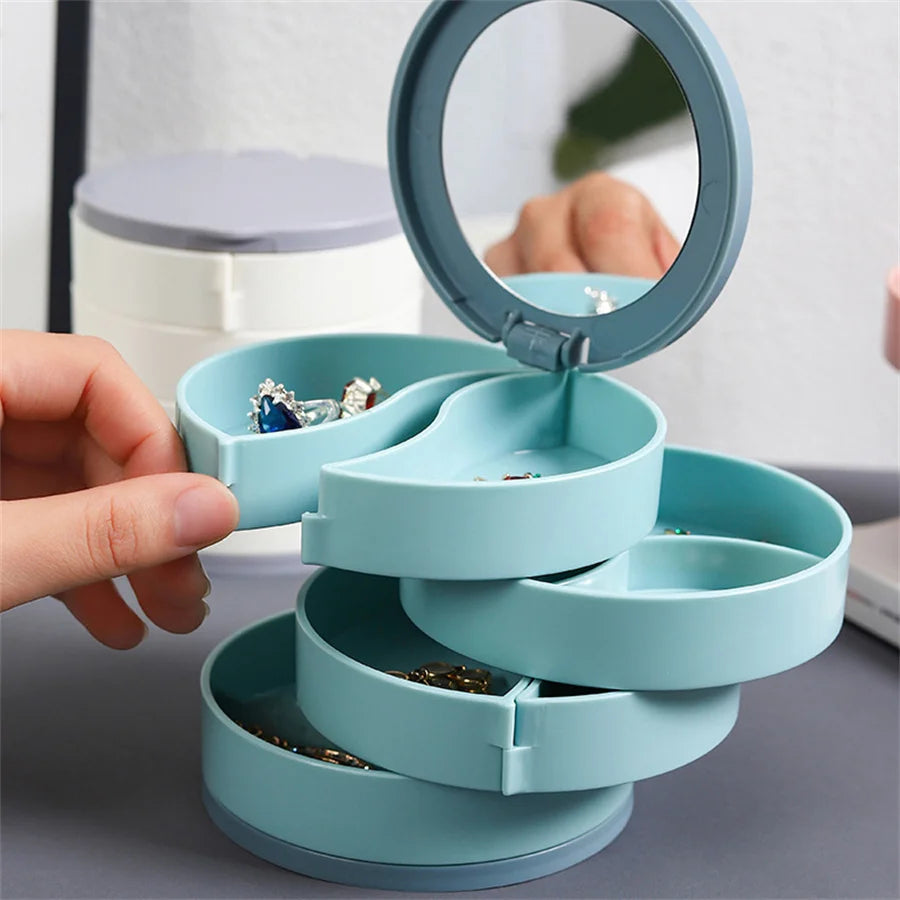 4-Layer Rotating Jewelry Storage Box Necklace Earrings Ring Organizer Holder Multi-Layer Plastic Small Items Packaging Box