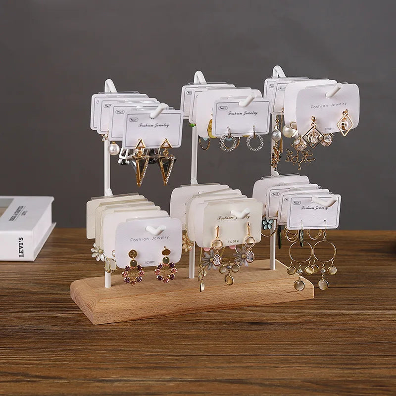 Bracelet Earring Display Holder with Wood Base Earrings Cardboard Storage Rack Jewelry Organizer Key Chain Bracelet Fram
