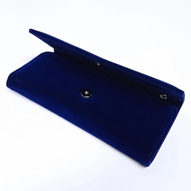 Dark Blue Velvet Jewelry Storage Roll Bag Ring Earring Holder for Jewelry Exhibitors Luxury Clutch Pouch with Snap Button