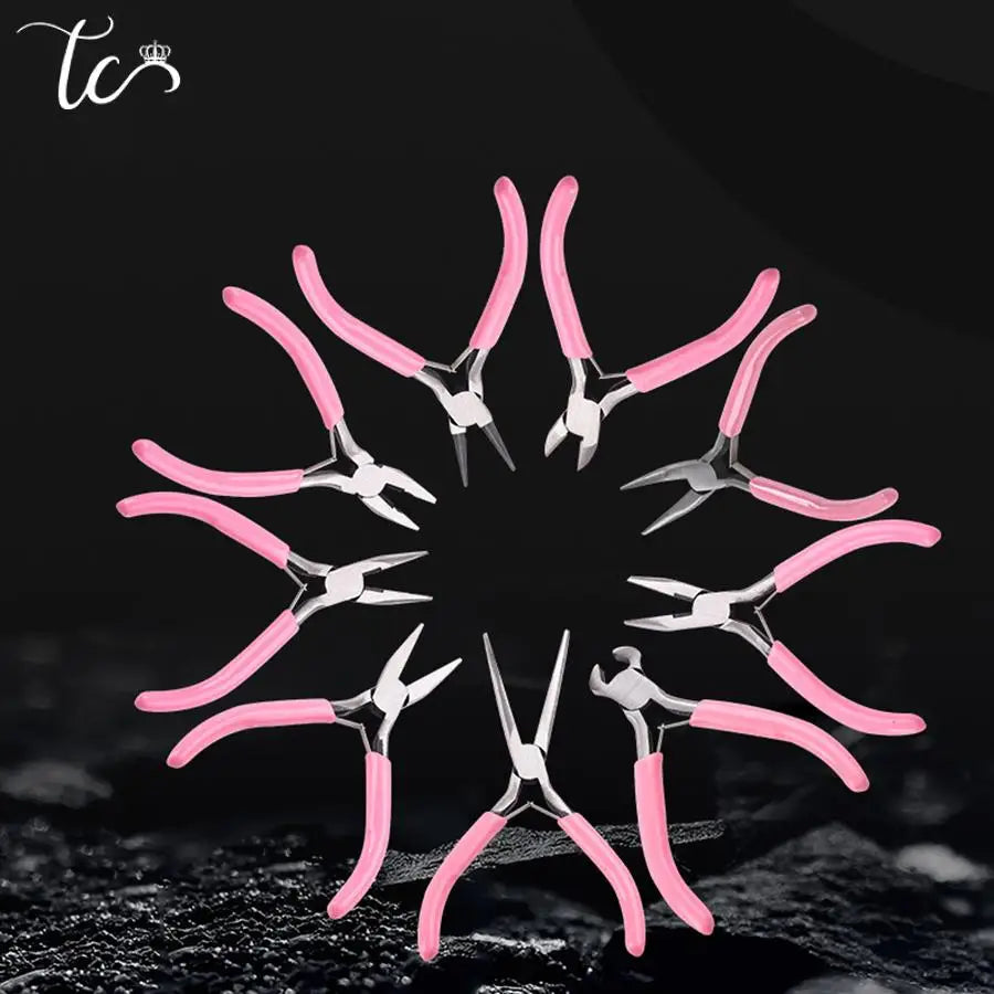 Pink Mini Pliers 9-Piece Diy Headpiece Jewelry Tool Pliers Jewelry Needle Nose Pliers Mini Tool Pliers