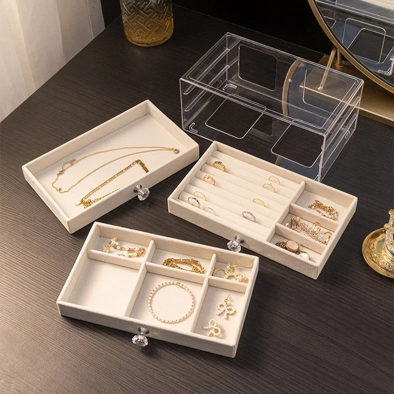 Dust-Proof Clear Acrylic Drawer Box 3 Layer Jewelry Earrings Ring Storage Case with Velvet Tray Bracelet Packaging Boxes