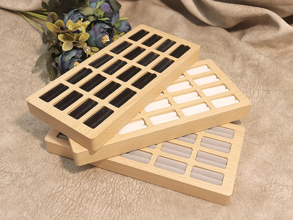 High-Capacity 20/30/42 Slots Ring Display Tray Wood Ring Ear Studs Storage Packaging Case Jewelry Exhibitors Dipslay Props