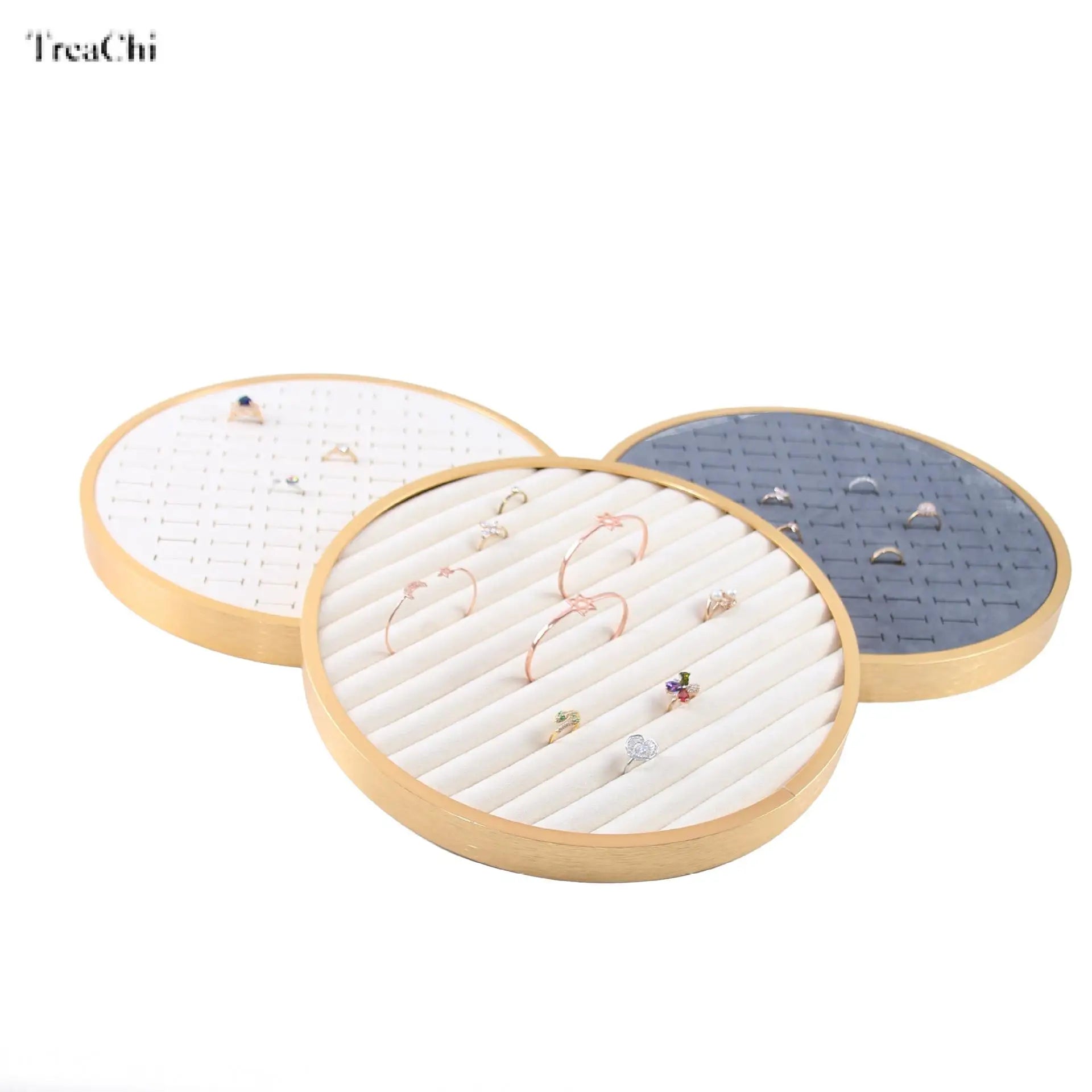 High End Metal Framed Jewelry Plate Rectangular Ring Earring Tray Circular Thin Bracelet Jewelry Display Storage Board Counter