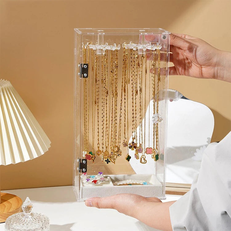 Acrylic Necklace Storage Box with Rotating Hook Bracelet Jewelry Display Rack Personal Ring Hairpin Jewelry Dustproof Box