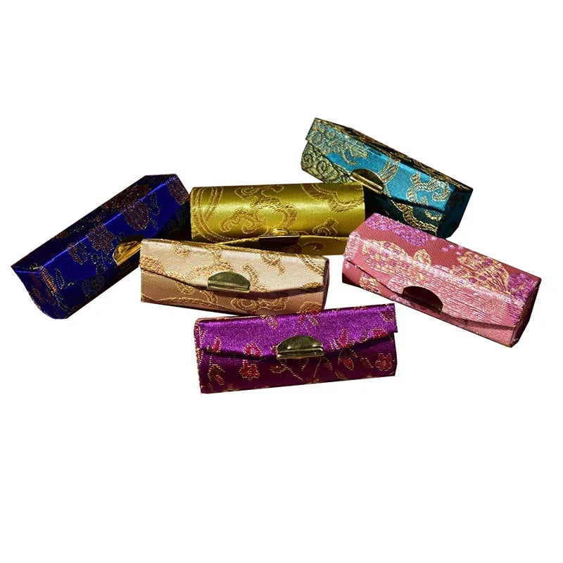 Lipstick Carry Case Classical Style Traditional Embroidery Container Jewelry Box Lipstick Storage Holder