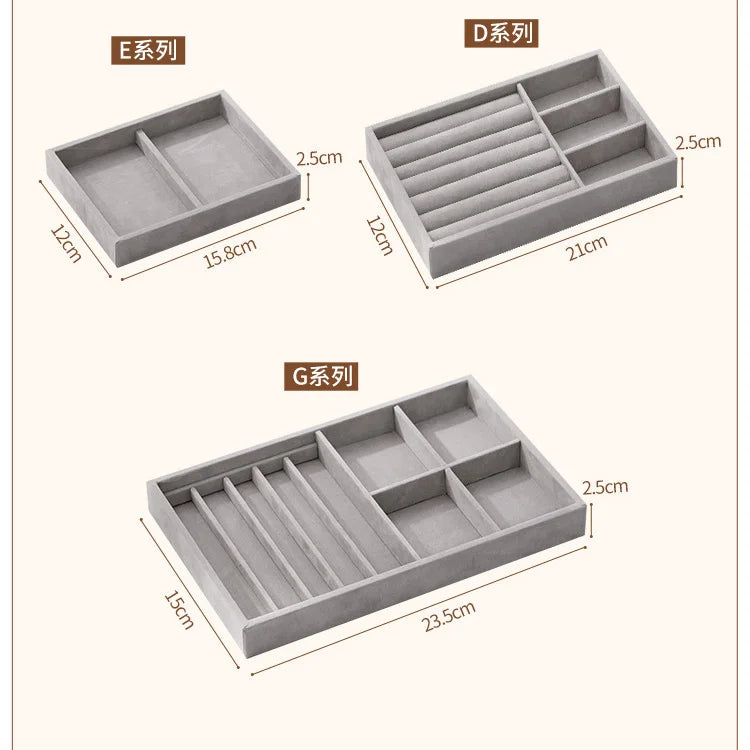Dressing Table Drawer Storage Tray Hair Clip Lipstick Jewelry Collection Plate Gray Fabric Necklace Pendant Rings Holder