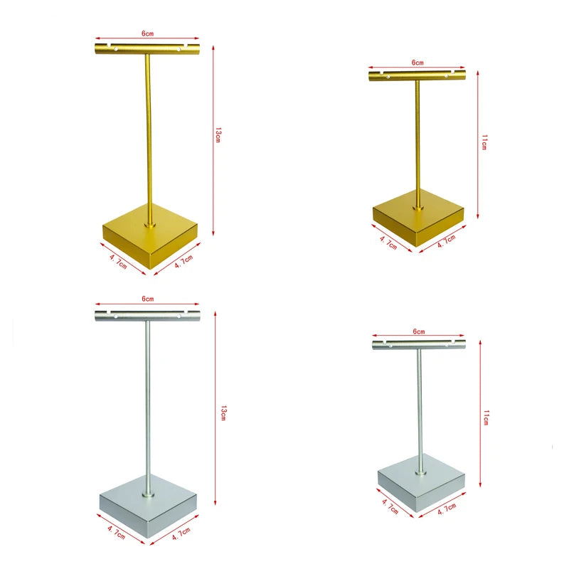 Luxury Gold Silver Stainless Steel T-Shaped Earring Display Stand Jewelry Earring Holder for Jewelry Store Window Showcase