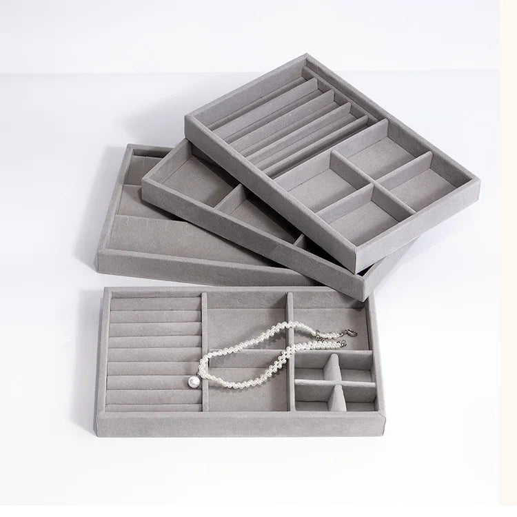 Dressing Table Drawer Storage Tray Hair Clip Lipstick Jewelry Collection Plate Gray Fabric Necklace Pendant Rings Holder