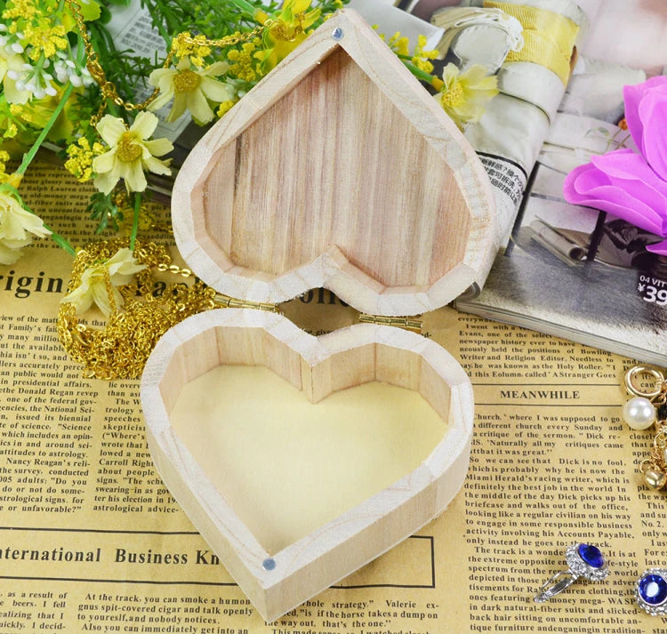 Heart-Shaped Wooden Box Jewelry Case Ring Storage Wooden Contianer Jewelry Creative Gift Box New