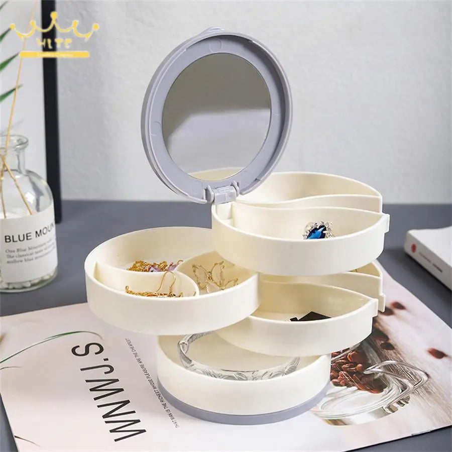4-Layer Rotating Jewelry Storage Box Necklace Earrings Ring Organizer Holder Multi-Layer Plastic Small Items Packaging Box