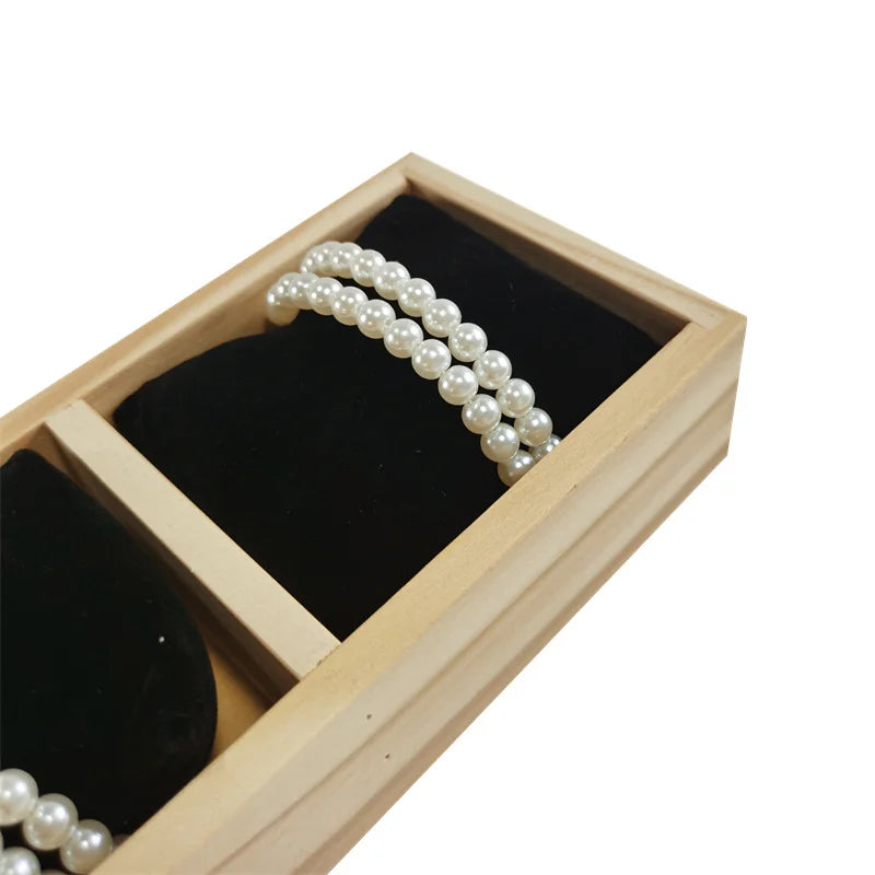 4-Grid Watch Bracelet Display Tray with Small Pillows Wooden Jewelry Storage Trays Organizer Watch Bangle Holder