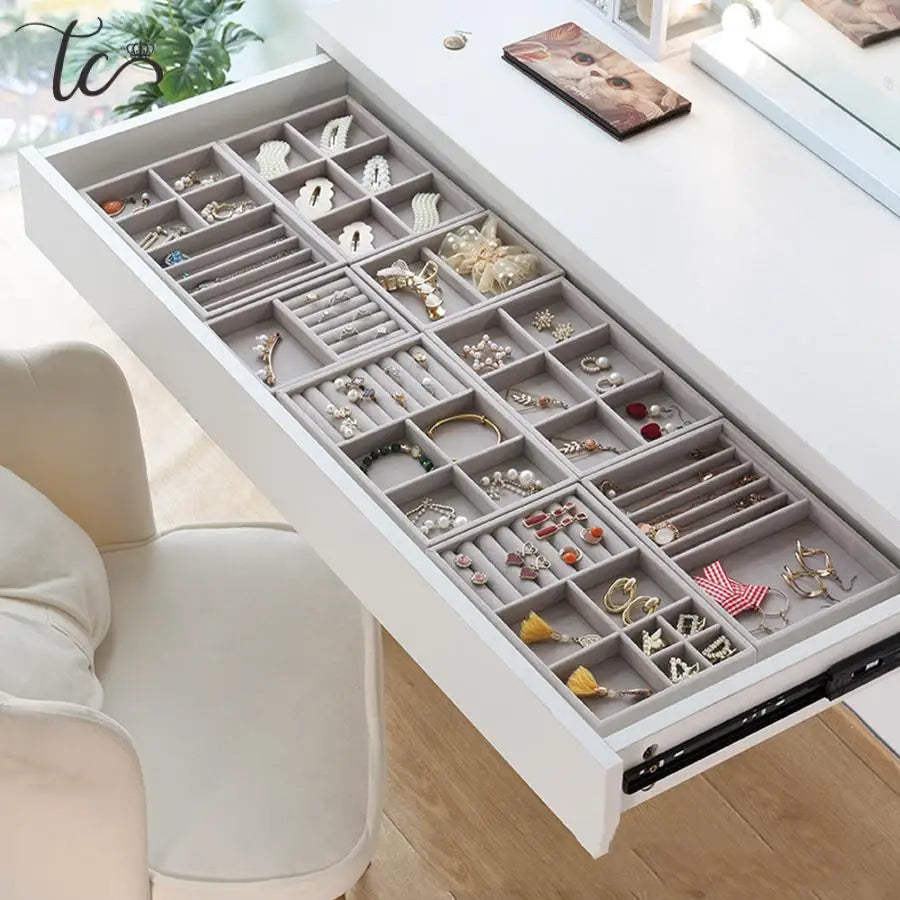 Flocking Jewelry Display Tray Ring Earrings Necklace Pendant Bracelet Brooch Watch Hair Card Home Storage Tray