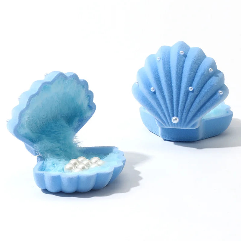 Blue Shell Shaped Jewelry Box Small Ear Stud Holder Pearl Earrings Rings Organizer Case Beautiful Small Gift Packaging Boxes