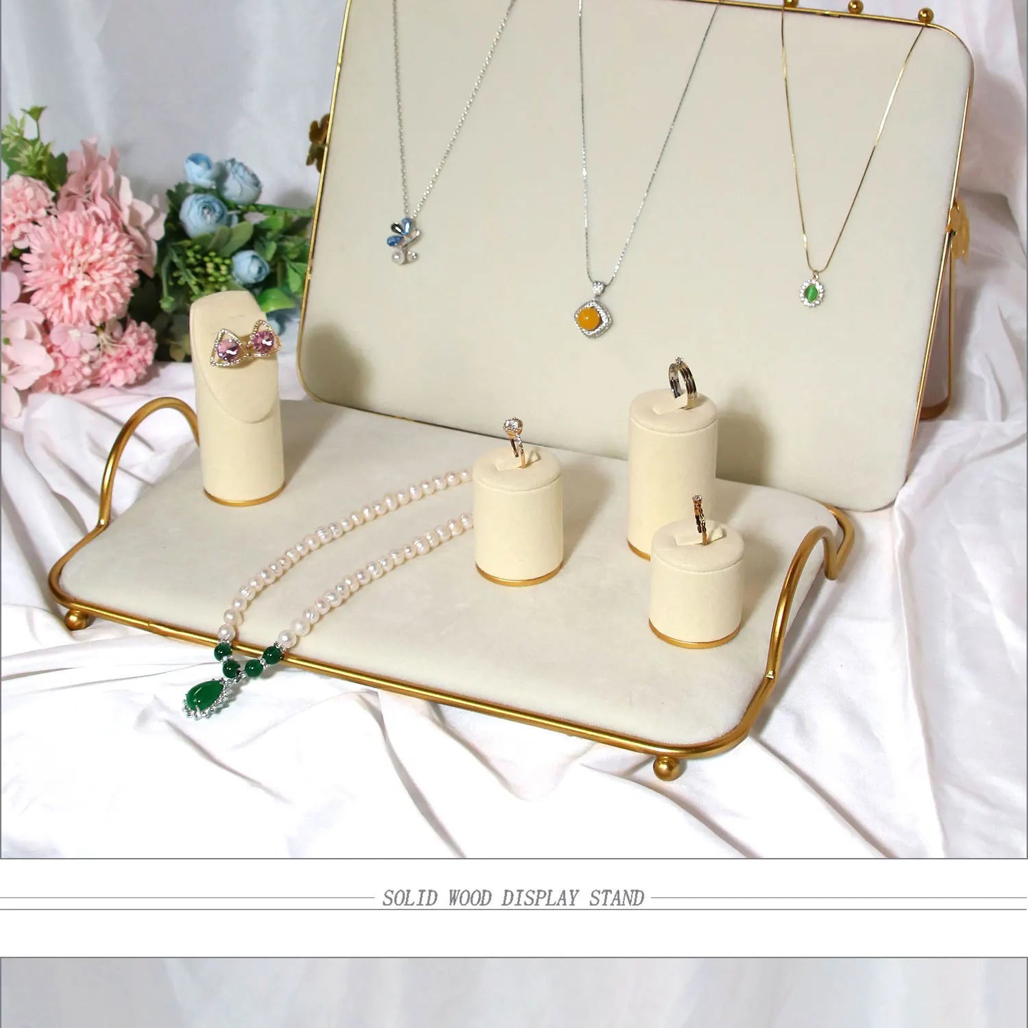 Creative Combination with Jewelry Rack Metal Beige Suede Jewelry Ring Necklace Bracelet Pendant Window Shooting Props