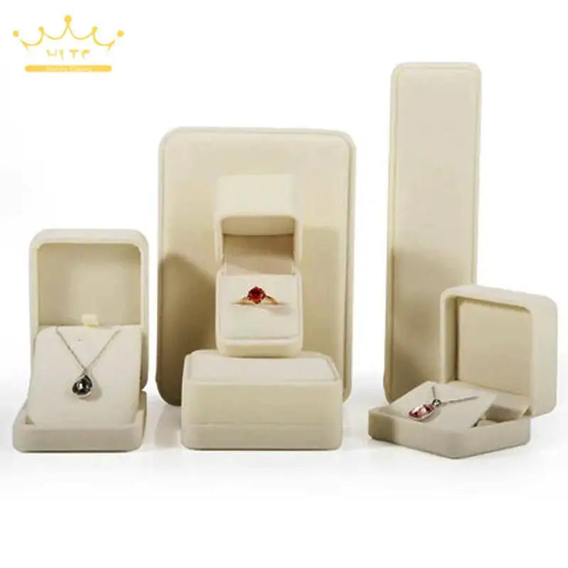 High Quality Beige Flannel Jewelry Box Jewelry Box Ring Necklace Earrings Pendant Storage Box