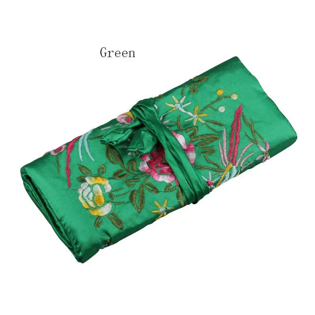 Satin Jewelry Roll Earring Bangle Holder Storage Pack Bag Travel Ring Necklace Jewellery Pouch Organizer Mix Colors