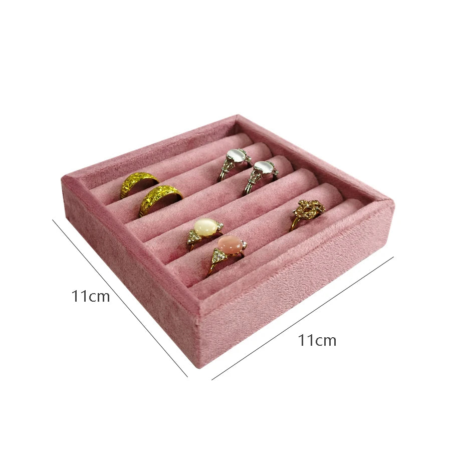 Pink Velvet Jewelry Organizer Trays Earrings Rings Holder Stud Ear Watch Bangle Storage Tray Jewelry Counter Jewelry Display