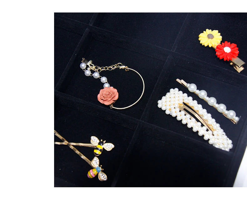Black Velvet Ring Necklace Display Tray Earring Jade Pendant Storage Plate Large Size Rings Jewelry Organizer Box 35*24Cm