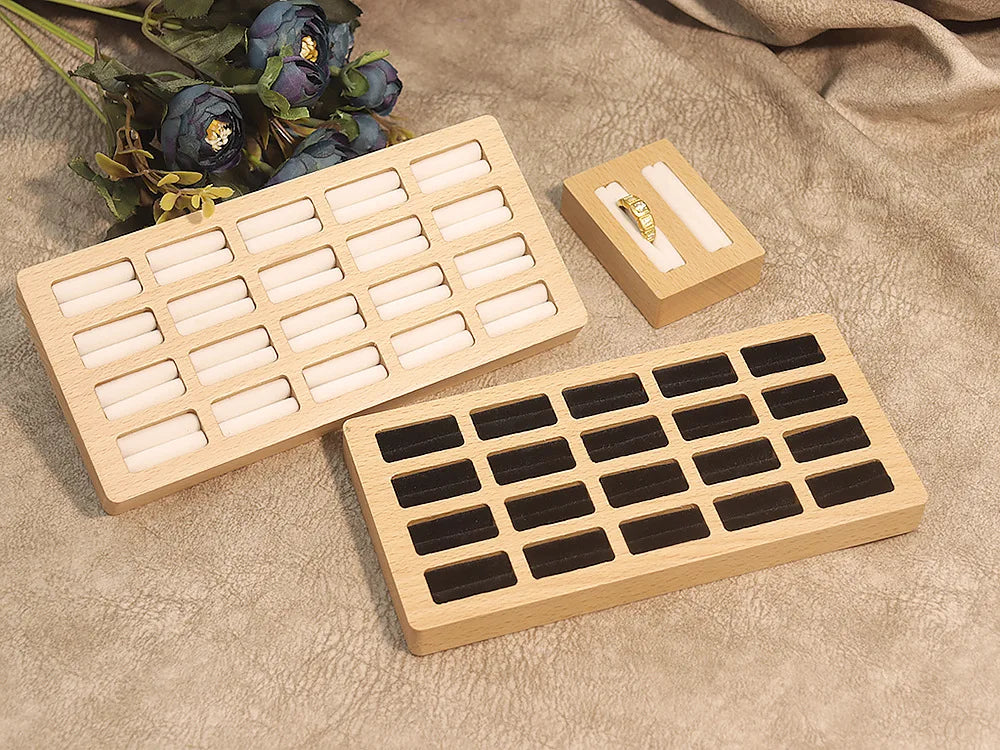 High-Capacity 20/30/42 Slots Ring Display Tray Wood Ring Ear Studs Storage Packaging Case Jewelry Exhibitors Dipslay Props