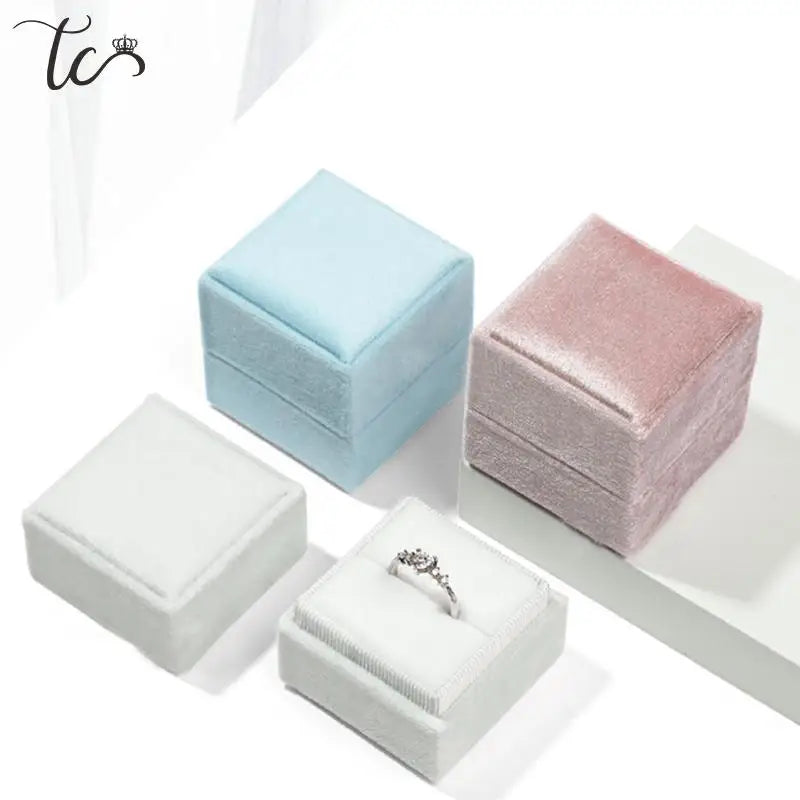 New Velvet Square Jewelry Box Earrings Single and Double Ring Box Wedding Proposal Gift Box