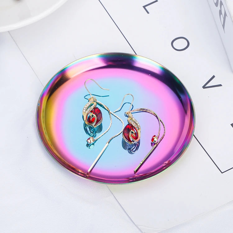Stainless Steel Round Jewelry Display Tray Desktop Cosmetics Storage Tray Jewelry Photo Prop Tray