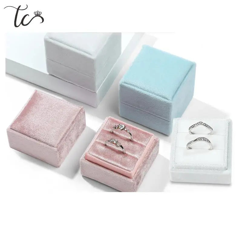 New Velvet Square Jewelry Box Earrings Single and Double Ring Box Wedding Proposal Gift Box