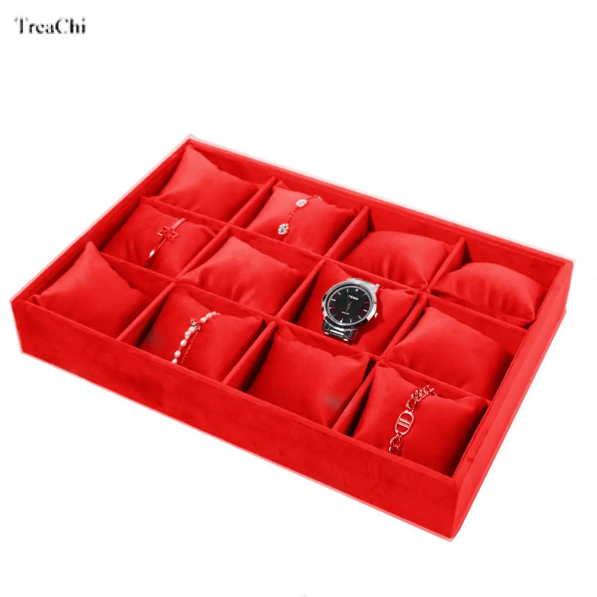 Red Velvet Gold Jewelry Organizer Earring Necklace Display Stand Quality Ring Tray Pendant Storage Plate Watch Bracelet Holder