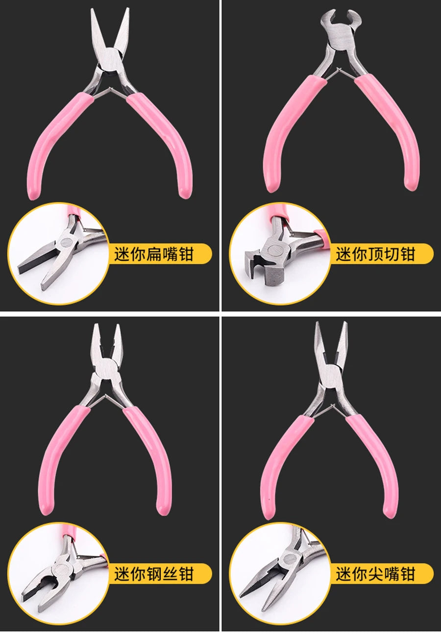 Pink Mini Pliers 9-Piece Diy Headpiece Jewelry Tool Pliers Jewelry Needle Nose Pliers Mini Tool Pliers