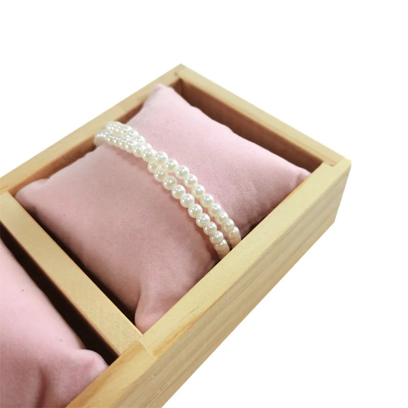 4-Grid Watch Bracelet Display Tray with Small Pillows Wooden Jewelry Storage Trays Organizer Watch Bangle Holder