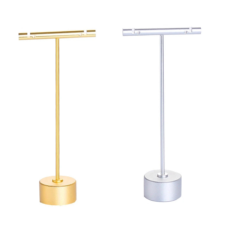 Luxury Gold Silver Stainless Steel T-Shaped Earring Display Stand Jewelry Earring Holder for Jewelry Store Window Showcase