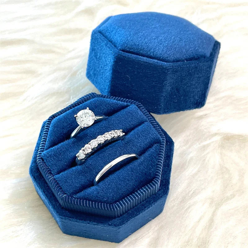 Creative Octagonal Ring Box High Quality Velvet Couple 1/2/3 Slot Ring Organizer Wedding Commemorative Gift Packaging Box