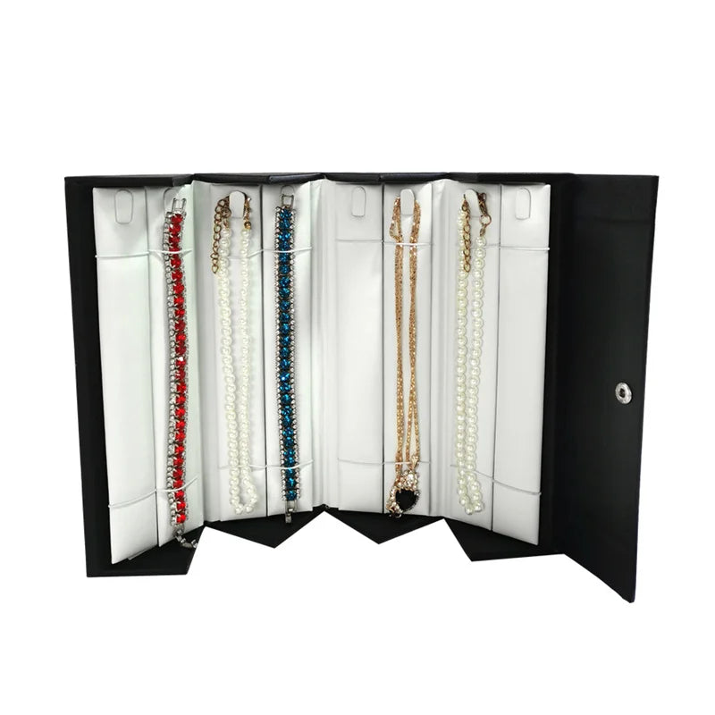 1 Piece Black Pu Jewelry Display Storage Case Pendant Chain Bracelet Organizer Casket Ring Earring Protection Travel Roll Bag