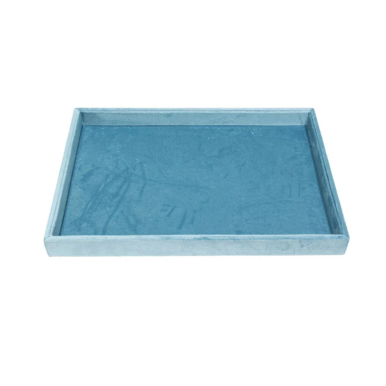 Light Blue Velvet Rings Bracelet Necklace Holder Earrings Pendant Storage Tray Jewelry Organizer Case 35*24Cm