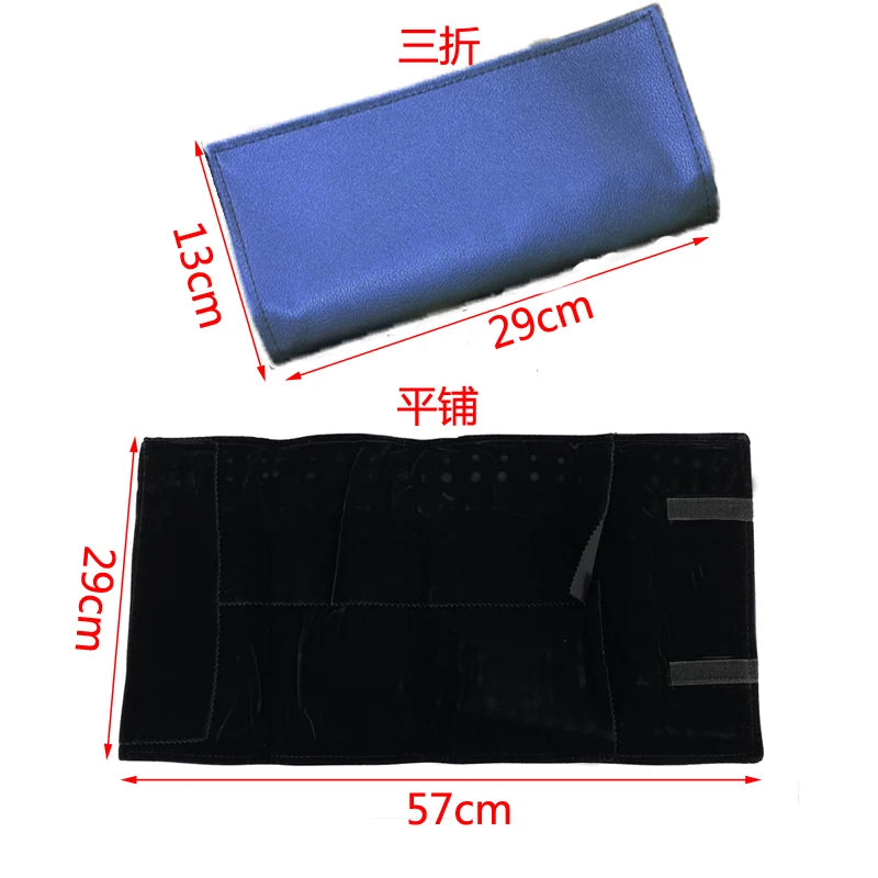 Navy Blue Leather Jewelry Roll Bag Portable Carring Case Organizer Multi Functional Necklace Pendant Storage Box