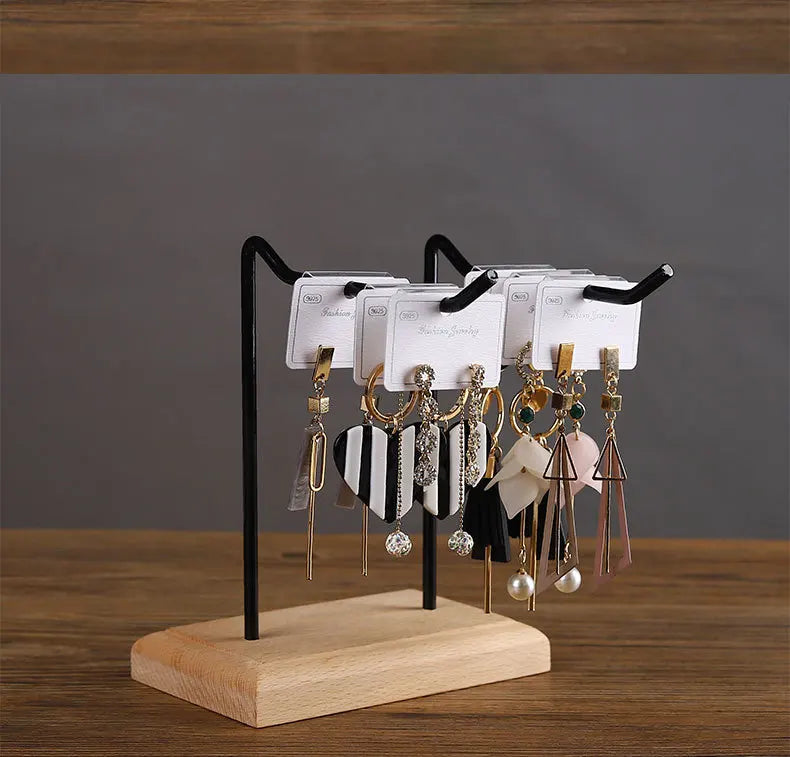 Bracelet Earring Display Holder with Wood Base Earrings Cardboard Storage Rack Jewelry Organizer Key Chain Bracelet Fram