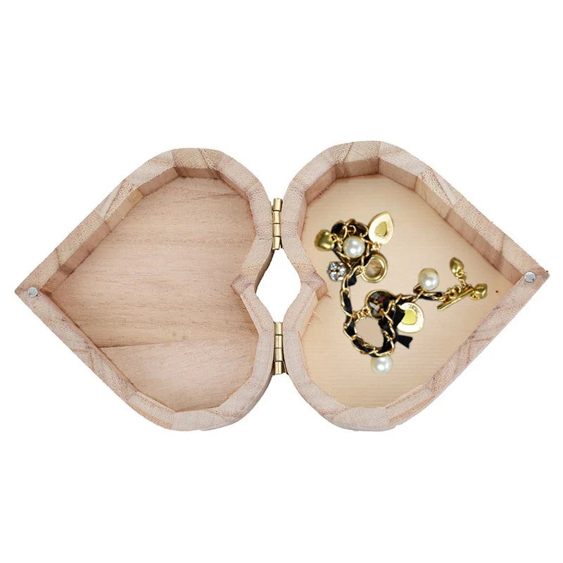 Heart-Shaped Wooden Box Jewelry Case Ring Storage Wooden Contianer Jewelry Creative Gift Box New