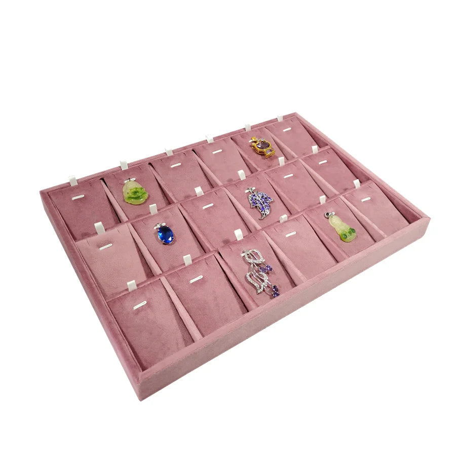Pink Velvet Jewelry Organizer Trays Earrings Rings Holder Stud Ear Watch Bangle Storage Tray Jewelry Counter Jewelry Display