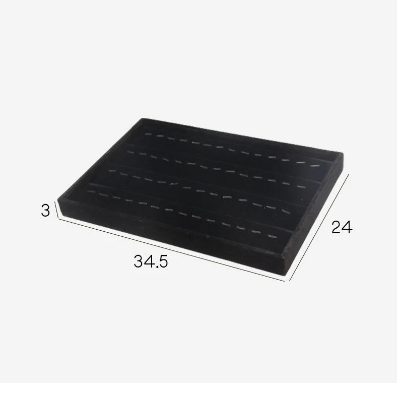 Black Velvet Ring Necklace Display Tray Earring Jade Pendant Storage Plate Large Size Rings Jewelry Organizer Box 35*24Cm
