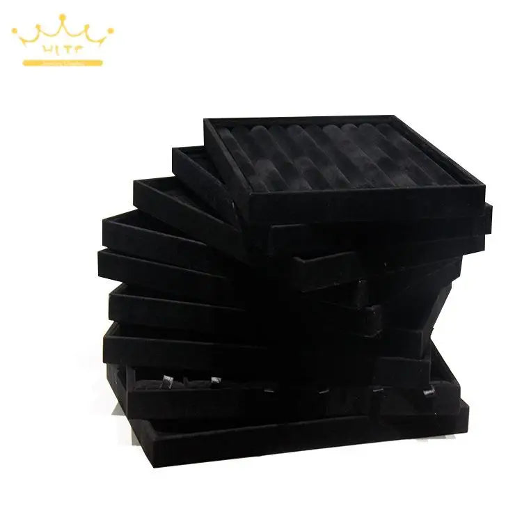 Black Velvet Ring Necklace Display Tray Earring Jade Pendant Storage Plate Large Size Rings Jewelry Organizer Box 35*24Cm