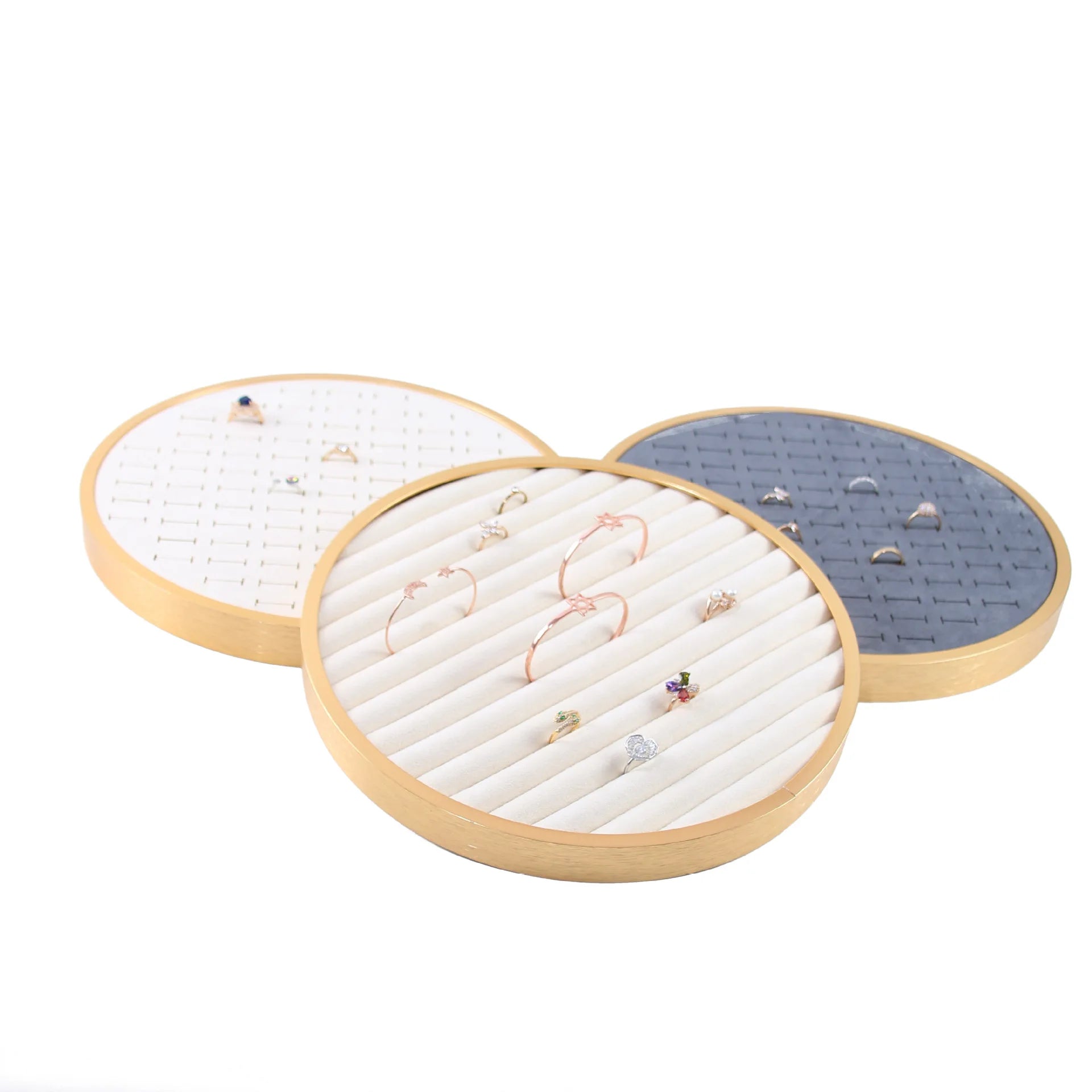 High End Metal Framed Jewelry Plate Rectangular Ring Earring Tray Circular Thin Bracelet Jewelry Display Storage Board Counter