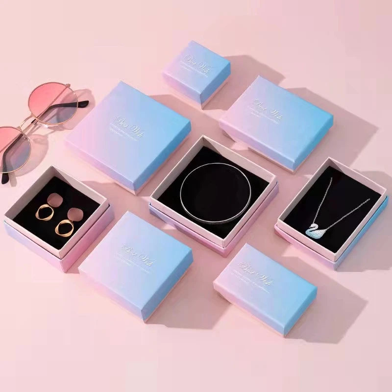 Pink Blue Jewelry Boxes Ring Earrings Gift Box Jewelry Organizers Gradient Storage Case Necklace Bracelet Packing Box Tote Bag