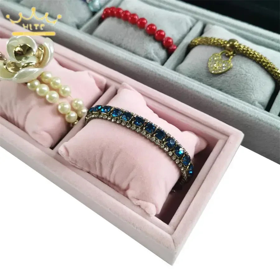 4 Grids Watch Bracelet Organizer Tray with Mini Pillows Jewelry Storage Plate Chain Watch Display Holder Tray Decorative