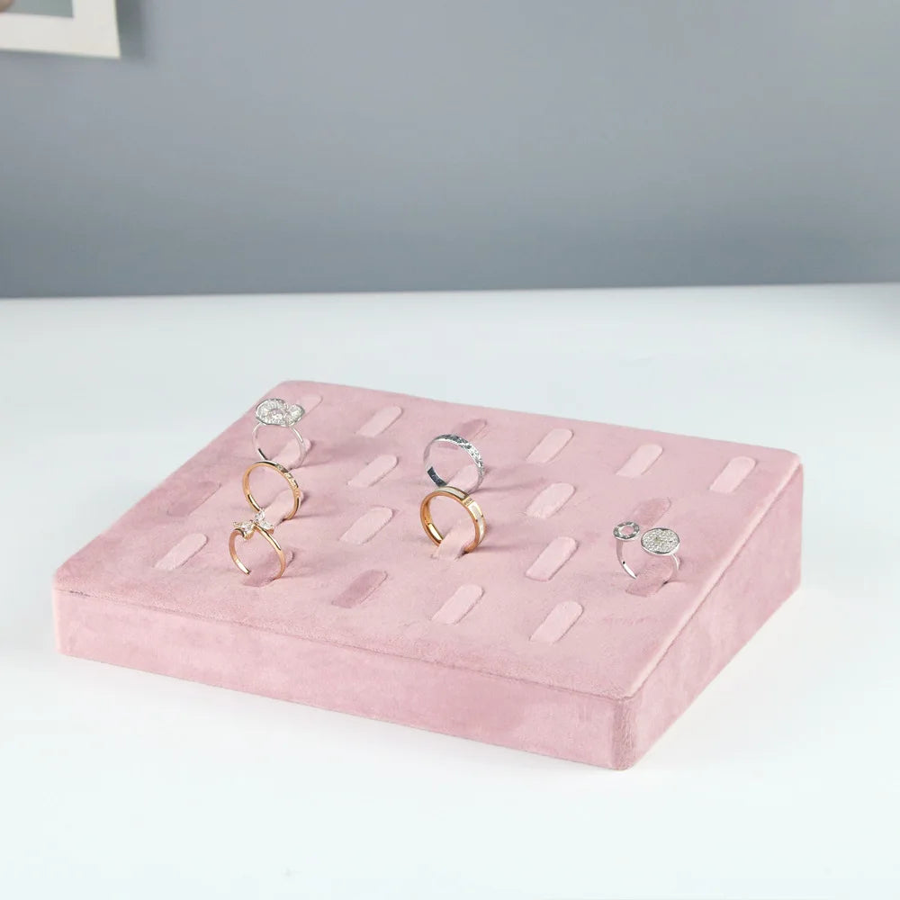 Ring Display Organizer Pink Velvet Ring Showcase Tray Set Jewelry Props Ring Clamping Stand Exhibitors for Jewelry