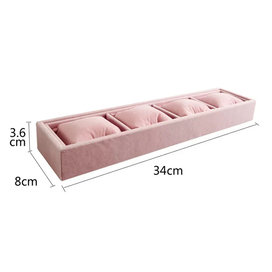 4 Grids Watch Bracelet Organizer Tray with Mini Pillows Jewelry Storage Plate Chain Watch Display Holder Tray Decorative