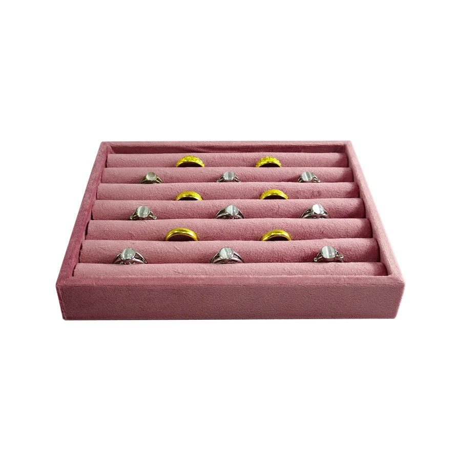 Pink Velvet Jewelry Organizer Trays Earrings Rings Holder Stud Ear Watch Bangle Storage Tray Jewelry Counter Jewelry Display